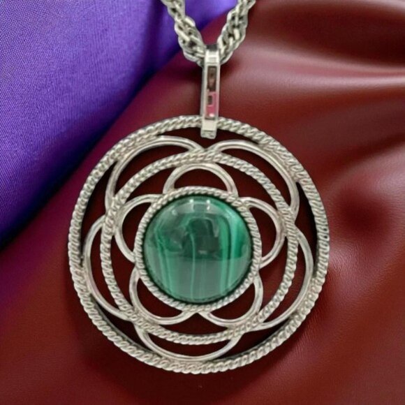 MALACHITE MAGIC!  Steel by Design 18" Necklace – Made in Italy - Picture 1 of 7